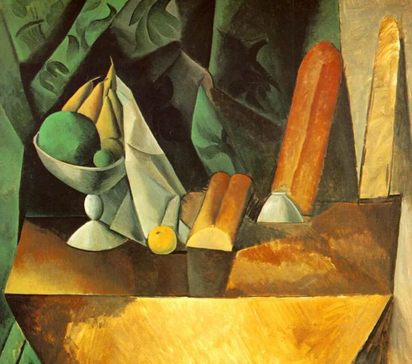 Pablo Picasso - Bread and dish with fruit (1909)